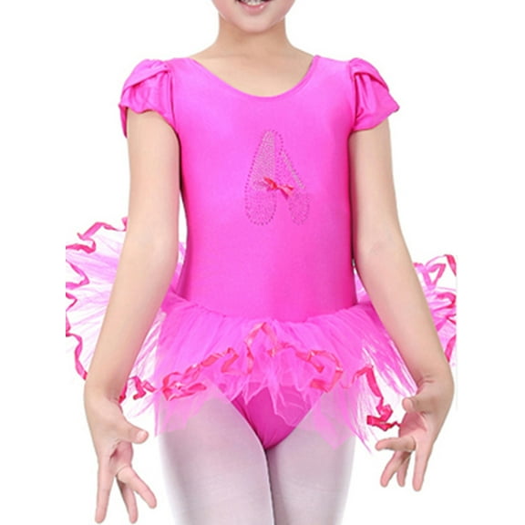 URMAGIC Toddler Little Girls Short Sleeve Rhinestone Tutu Ballet Dress Dance Leotard Dancewear