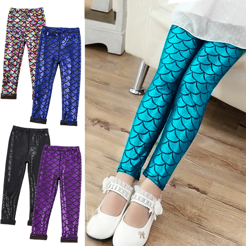 URMAGIC Toddler Little Kid Girls Shiny Mermaid PU Leather Leggings 