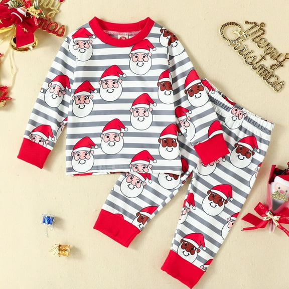 URMAGIC URMAGIC 0-24M Baby Boy Girl Santa Claus Graphic Long Sleeve Tops Pants 2PCS Christmas Pajamas Set
