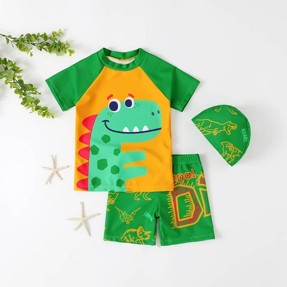 URMAGIC URMAGIC 1-7T Toddler Baby Boys Short Sleeve Rash Guard Trunks Two Pieces Dinosaur Shark Swimsuit with Hat