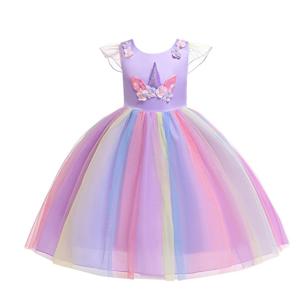 URMAGIC URMAGIC 2-8Y Baby Girls Unicorn Princess Rainbow Lace Tutu Gown ...