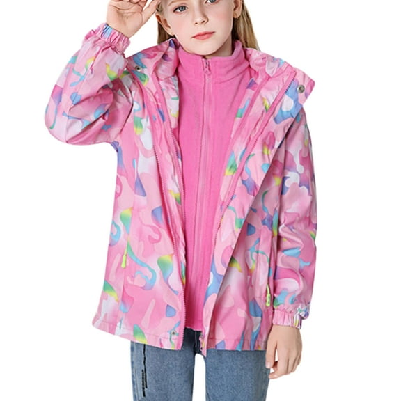 URMAGIC URMAGIC 3-13Y Child Girls Fleece Jacket Windbreaker 2-in-1 Camo Outdoor Jakcet