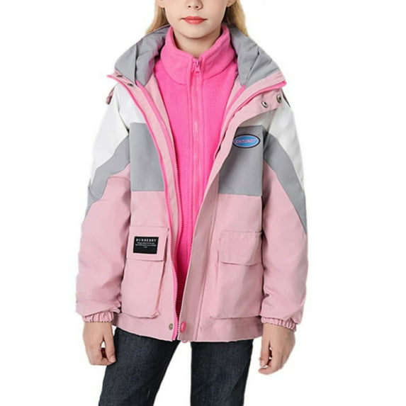 URMAGIC URMAGIC 3-13Y Child Girls Fleece Jacket Windbreaker 2-in-1 Colorblock Outdoor Jakcet
