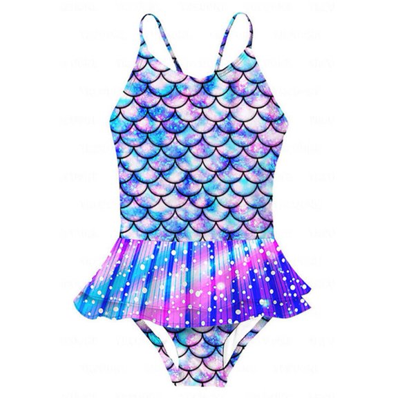URMAGIC URMAGIC 4-12T Child Girls One Piece Mermaid Swimsuit Ruffle Spaghetti Bathing Suit Swimwear
