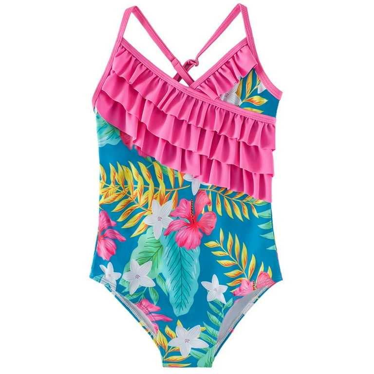 URMAGIC URMAGIC 4-12T Child Girls One Piece Ruffle Swimsuit Criss