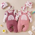 thumbnail image 1 of URMAGIC URMAGIC Baby Girls Long Sleeve Floral Romper Rainbow Waffle Bib Overalls 4PCS Outfits, 1 of 10
