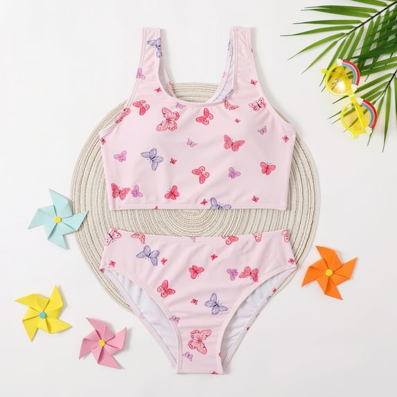 URMAGIC URMAGIC Big Girls Floral Sport Bra Bikini Bottoms Two Pieces Tankini Swimwear Cherry Swimsuit