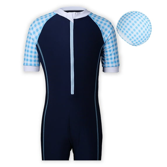 URMAGIC URMAGIC Child Girls Swimsuit 6-12Y Block Color Rash Guard One Piece Swimwear Bathing Suit with Hat