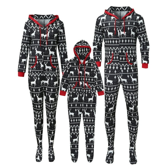 URMAGIC URMAGIC Christmas Family Matching Cotton Hooded Onesie Pjs Footed Sleepwear Elk Pajamas Set