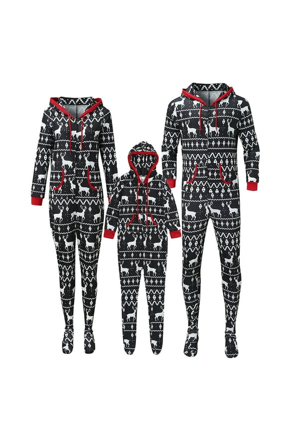 URMAGIC Christmas Family Matching Cotton Hooded Onesie Pjs Footed Sleepwear Elk Pajamas Set