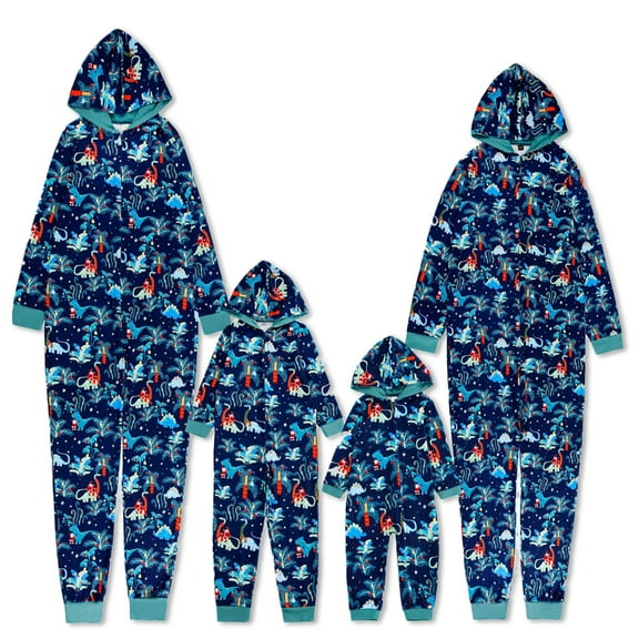 URMAGIC URMAGIC Christmas Family Matching Pajamas Santa Jungle Print Cotton Hooded Onesie Loungewear