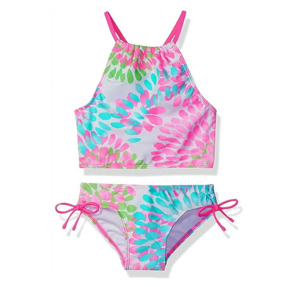 URMAGIC URMAGIC Little Big Child Teen Girls Butterfly Two Pieces Halter Bikini Set Tankini Floral Swimsuit