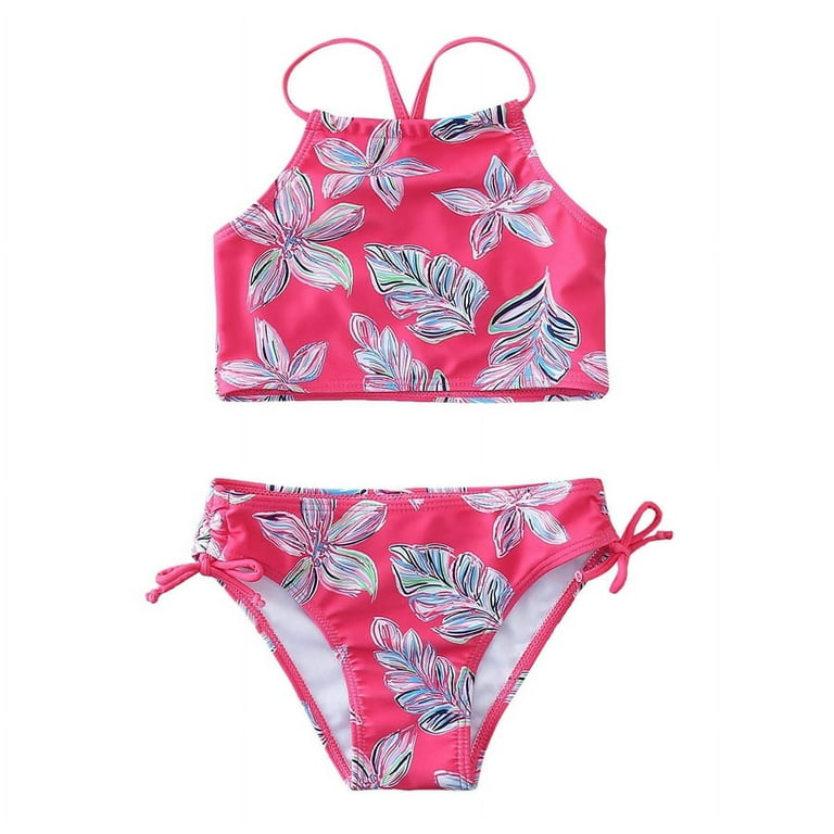PINK TWO-PIECE SWIMSUIT WITH SMALL BUTTERFLIES, CHILD PINK TWO-PIECE SWIMSUIT WITH SMALL BUTTERFLIES, CHILD