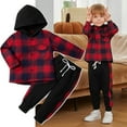thumbnail image 1 of URMAGIC URMAGIC Toddler Boys Long Sleeve Plaid Hooded Shirt Drawstring Jogger Pants Outfits, 1 of 10