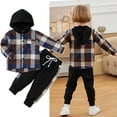 thumbnail image 1 of URMAGIC URMAGIC Toddler Boys Long Sleeve Plaid Hooded Shirt Drawstring Jogger Pants Outfits, 1 of 9