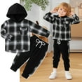 thumbnail image 1 of URMAGIC URMAGIC Toddler Boys Long Sleeve Plaid Hooded Shirt Drawstring Jogger Pants Outfits, 1 of 9