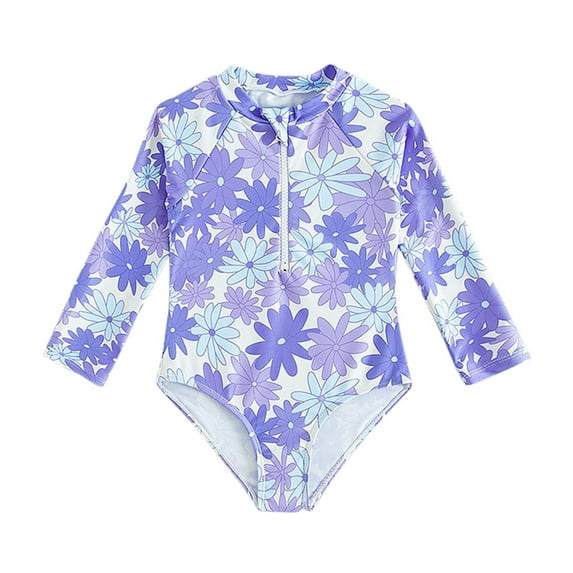 URMAGIC URMAGIC Toddler Little Girls Long Sleeve 1-Piece Rashguard UPF 50+ Swimsuit Bathing Suit/Blue Daisy