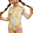 thumbnail image 1 of URMAGIC URMAGIC Toddler Little Girls Long Sleeve 1-Piece Rashguard UPF 50+ Swimsuit Bathing Suit/Yellow Daisy, 1 of 7