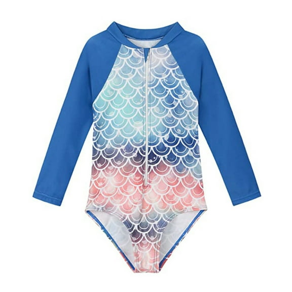 URMAGIC URMAIC Toddler Little Girls Long Sleeve Rash Guard Zip Up One Piece Floral Swimsuit