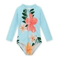thumbnail image 1 of URMAGIC URMAIC Toddler Little Girls Long Sleeve Rash Guard Zip Up One Piece Floral Swimsuit, 1 of 4