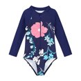thumbnail image 1 of URMAGIC URMAIC Toddler Little Girls Long Sleeve Rash Guard Zip Up One Piece Floral Swimsuit, 1 of 3