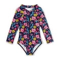 thumbnail image 1 of URMAGIC URMAIC Toddler Little Girls Long Sleeve Rash Guard Zip Up One Piece Floral Swimsuit, 1 of 7
