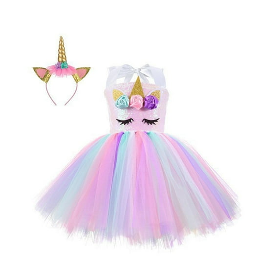 URMAGIC Unicorn Costume For Girls Dress Up Clothes For Little Girls Rainbow Unicorn Tutu With Headband Birthday Gift 1-10 Years