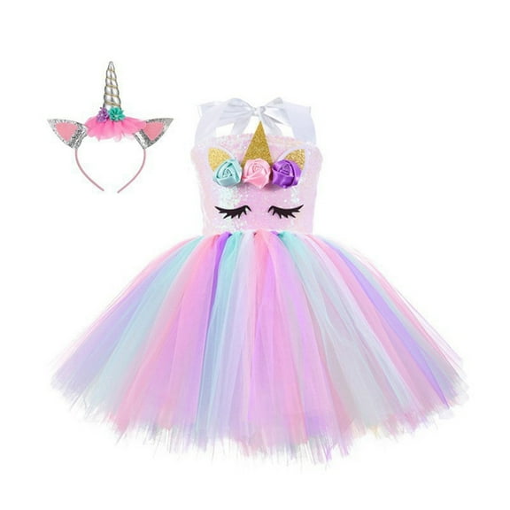 URMAGIC Unicorn Costume For Girls Dress Up Clothes For Little Girls Rainbow Unicorn Tutu With Headband Birthday Gift 1-10 Years