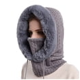 thumbnail image 1 of URMAGIC Winter Hats for Women, Warm Hooded Head Scarf Wrap Knitted Faux Fur Fleece Balaclava Hat with Drawstring Gray, 1 of 7