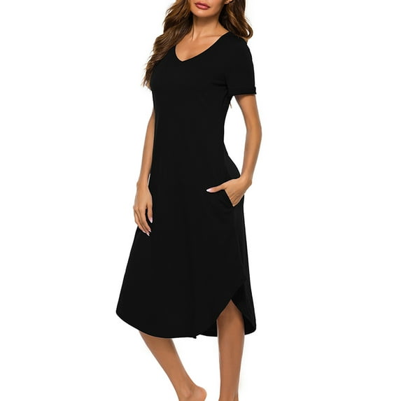 URMAGIC Women's Cotton V Neck Short Sleeve Nightshirt w Pocket Loose Nightgown Pjs Dress