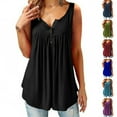 thumbnail image 1 of URMAGIC Women's Plus Size Henley V Neck Button Tunic Tops Sleeveless Swing Flowy Shirts, 1 of 5
