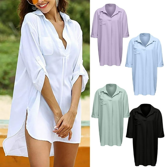 URMAGIC Women's Sexy V Neck Boyfriend Beach Shirt Cover Up Bikini Bathing Suit Swimsuit Coverups
