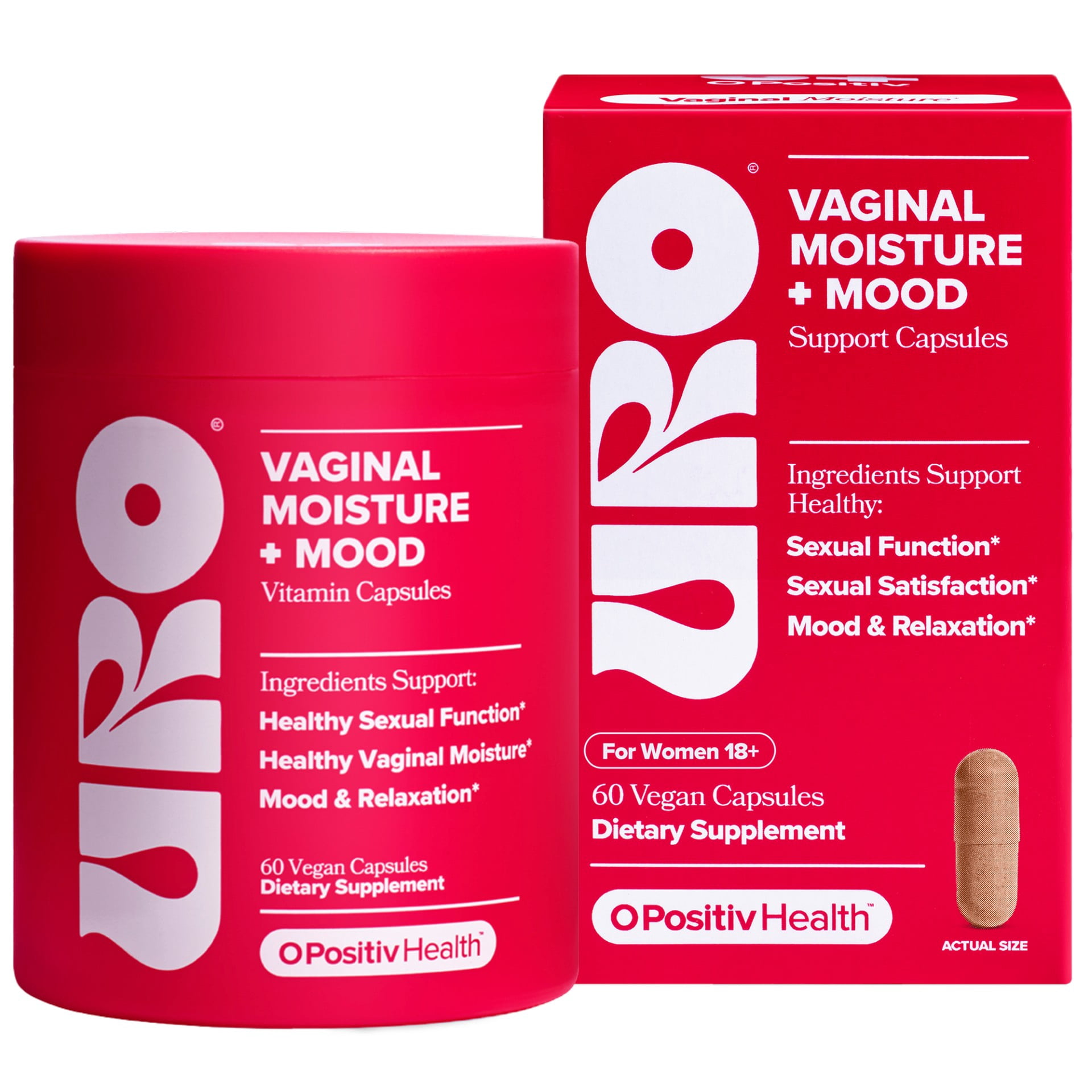 O Positiv URO Vaginal Moisture + Mood Vitamin Capsules for Moisture, Mood & Relaxation, 60 Count