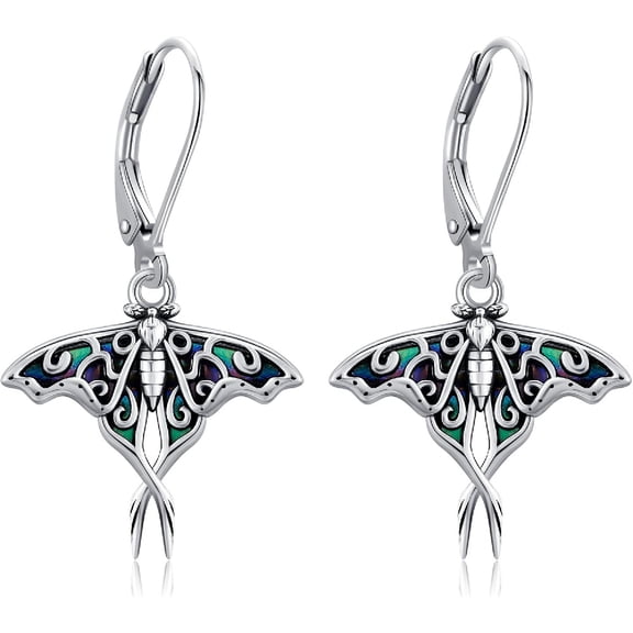 URONE Moth Earrings 925 Sterling Silver Moth Dangle Earrings With Abalone Shell Luna Moth Jewelry for Women