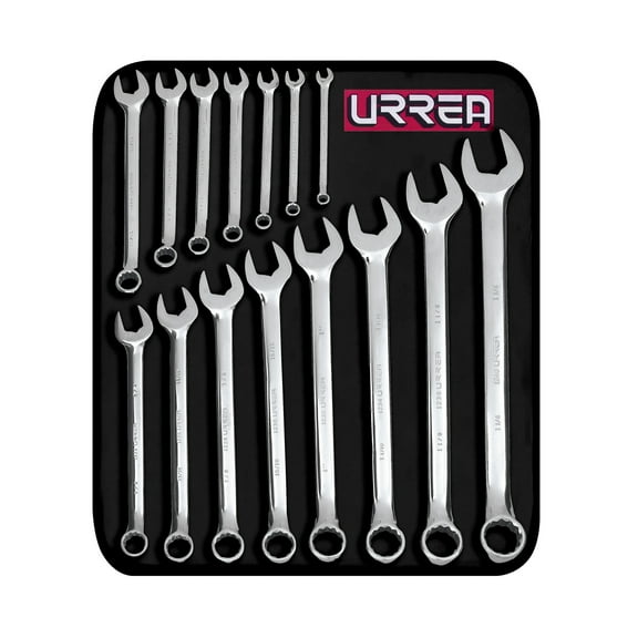 URREA SAE full polished 12 point combination wrench set, 15 pieces.