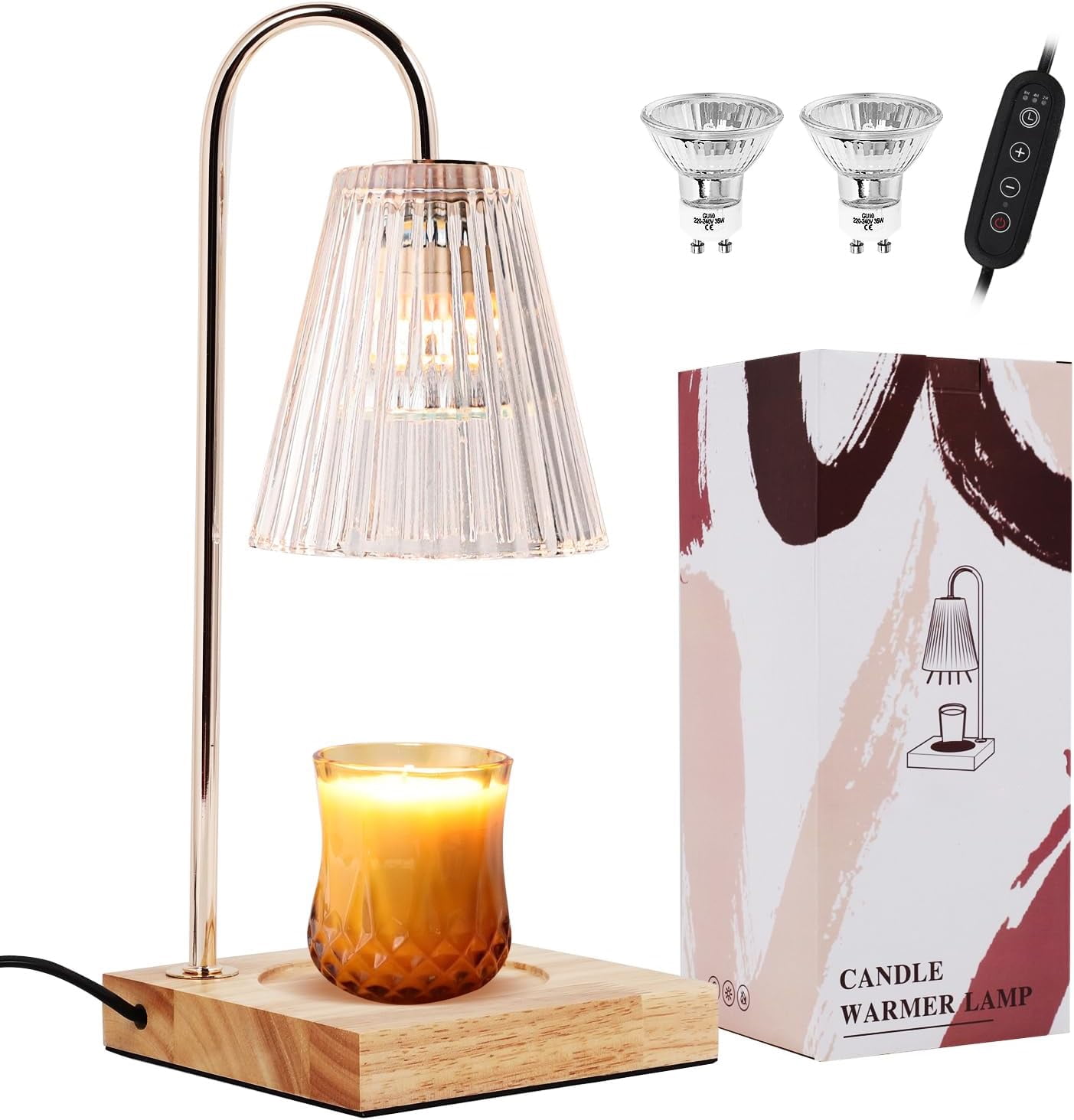 New Candle Warmer Lamps, Dimmable Candle Lamp with Wood Base, Top Down Candle  Warmer On Table