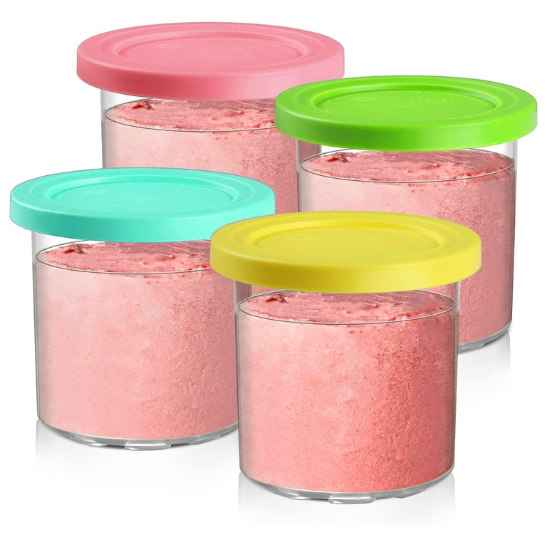 URRU Containers Replacement for Ninja Creami Pints and Lids - 4 Pack, 16oz  Cups Compatible with NC301 NC300 NC299AMZ Series Ice Cream Maker -  Dishwasher Safe, Leak Proof Lids 