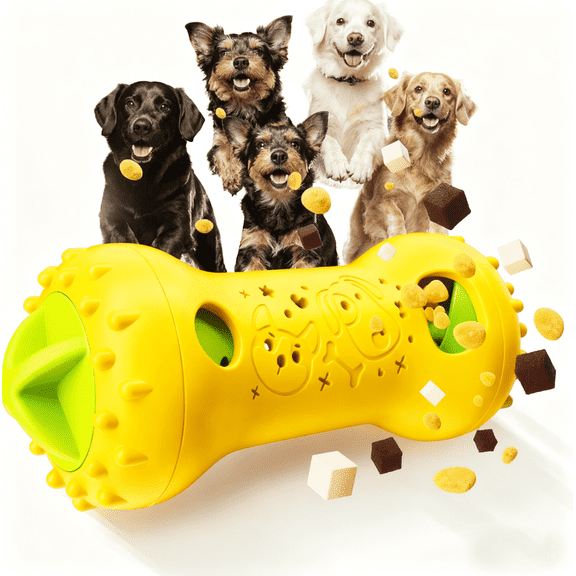URRU Dog Treat Dispenser Toys,Interactive Dog Puzzle Toy for Dogs,Dog Puzzle Feeder,Treat Dispensing Dog Toys Slow Feeder for Small Medium Dogs to Keep them Busy-Yellow
