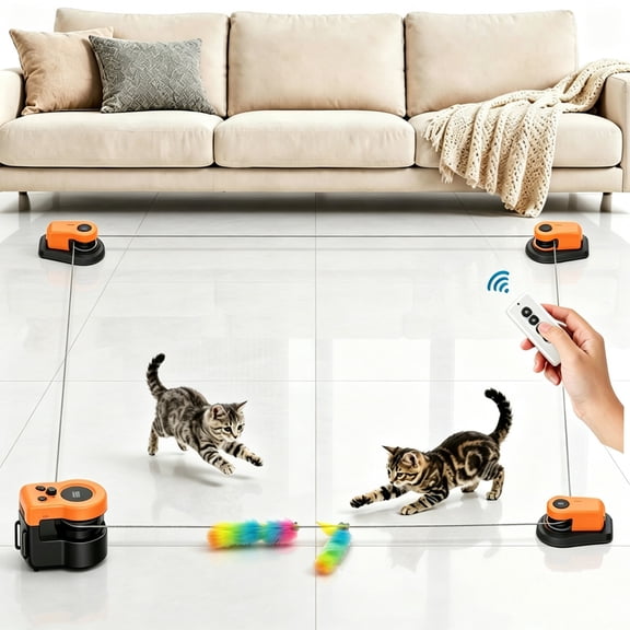 URRU Interactive Cat Toy for Indoor Cats,Automatic Teaser Cat Toy, 2 Control Mode & Mice Sound,Auto/RC Diy Cat Mouse Hunting Toy for Chase Hunt Weight Loss,Gifts for Cat Lovers-Orange