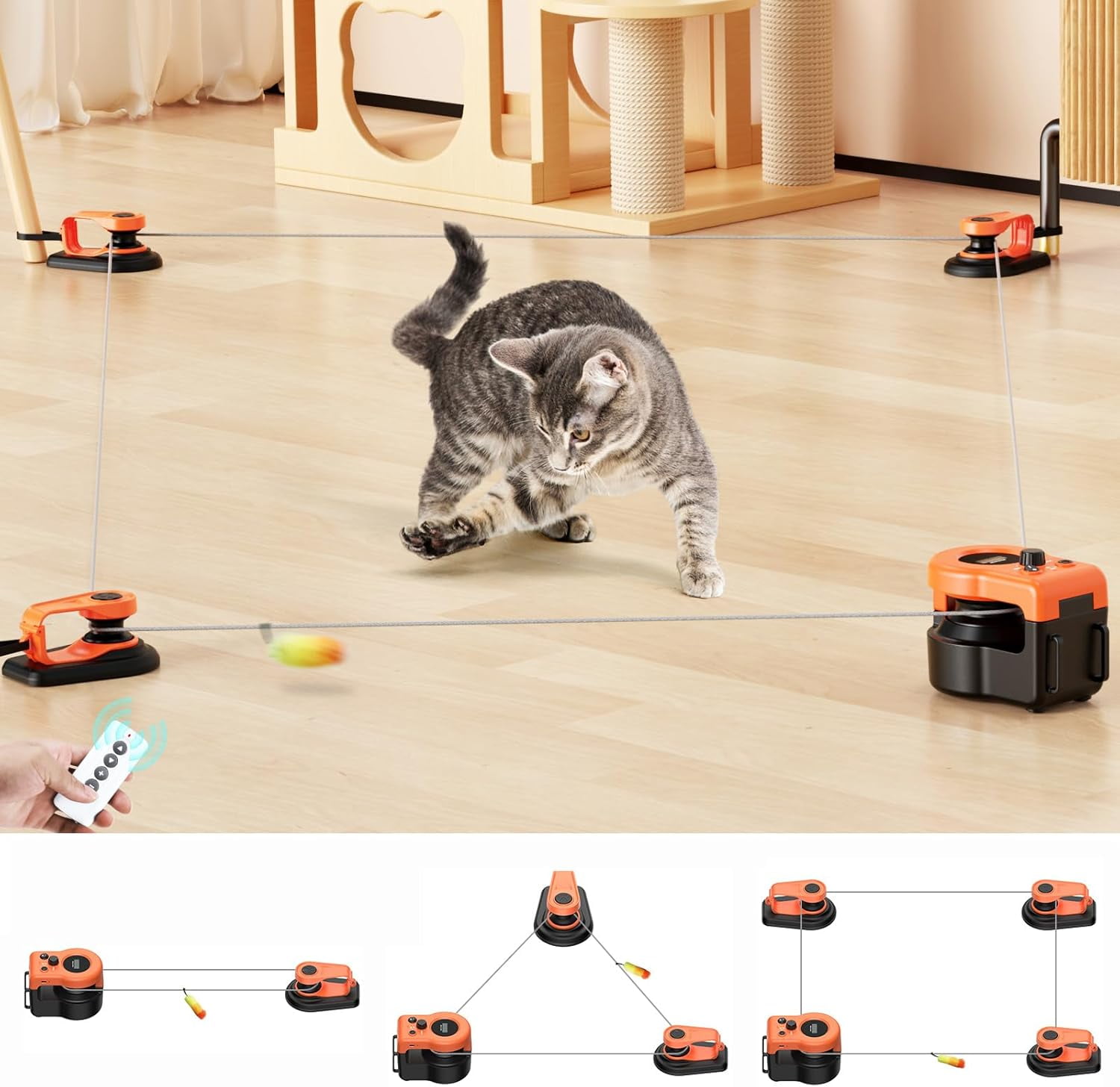 URRU Interactive Cat Toy for Indoor Cats,Automatic Teaser Cat Toy, 2 Control Mode & Mice Sound,Auto/RC Diy Cat Mouse Hunting Toy for Chase Hunt Weight Loss,Gifts for Cat Lovers-Orange