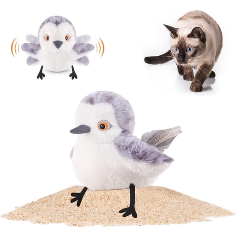 URRU Interactive Cat Toys Flapping Bird 4 in, Lifelike Sandpiper Chirp Tweet, Rechargeable Touch Activated Kitten Toy Interactive Cat Exercise Toys for Indoor Cat Kicker Catnip Toys