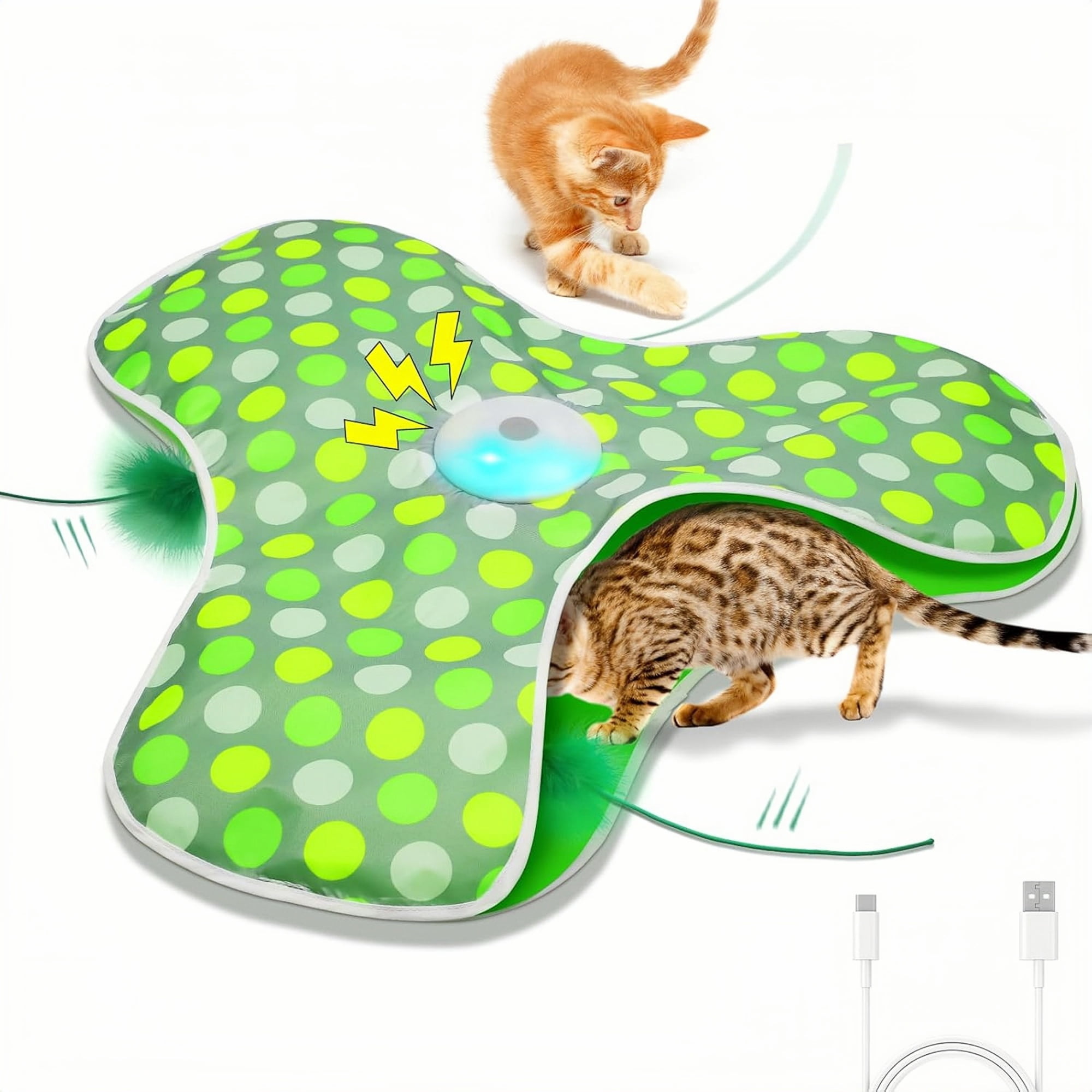 URRU Interactive Cat Toys for Indoor Cats,Hide and Seek Interactive Cat Toy with Real Mouse Squeaky & Moving Concealed Feathers,Touch Activated Cat Kitten Toy Exercise Toy for Indoor Bored Adult Cat
