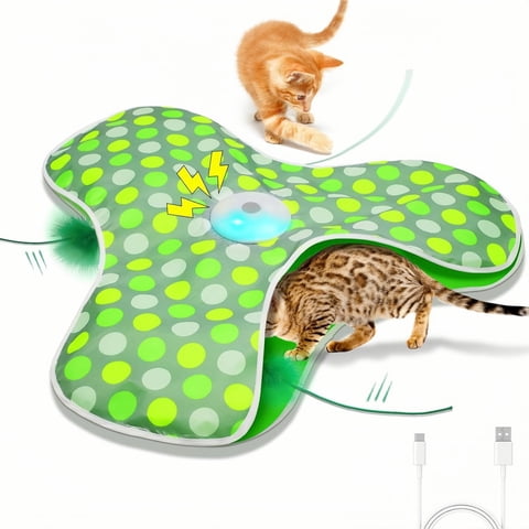 URRU Interactive Cat Toys for Indoor Cats,Hide and Seek Interactive Cat Toy with Real Mouse Squeaky & Moving Concealed Feathers,Touch Activated Cat Kitten Toy Exercise Toy for Indoor Bored Adult Cat