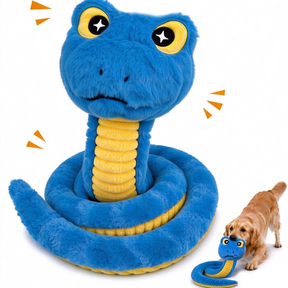 URRU Plush Squeaky Dog Toys - Soft Dog Chew Toy with Squeakers,Tug-of-War Dog Toys with Safe Plastic Skeleton Allows for Flexible Shaping,Snake