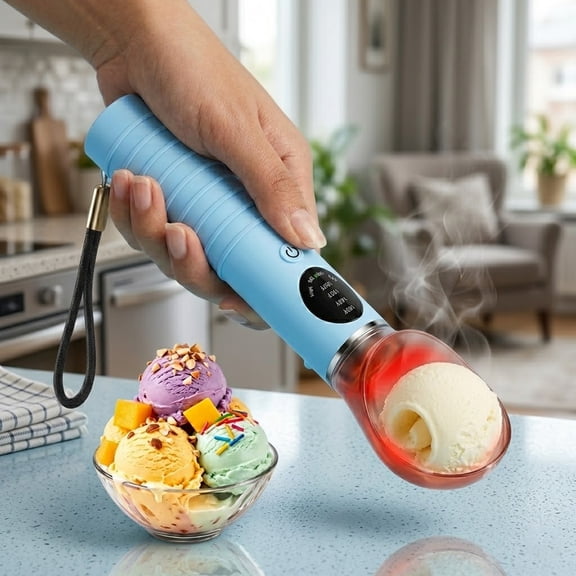 URRU  Rechargeable Electric Heated Ice Cream Scoop, 4 Temperature Settings, Detachable Head, Large LED Display, for Hard Ice Cream