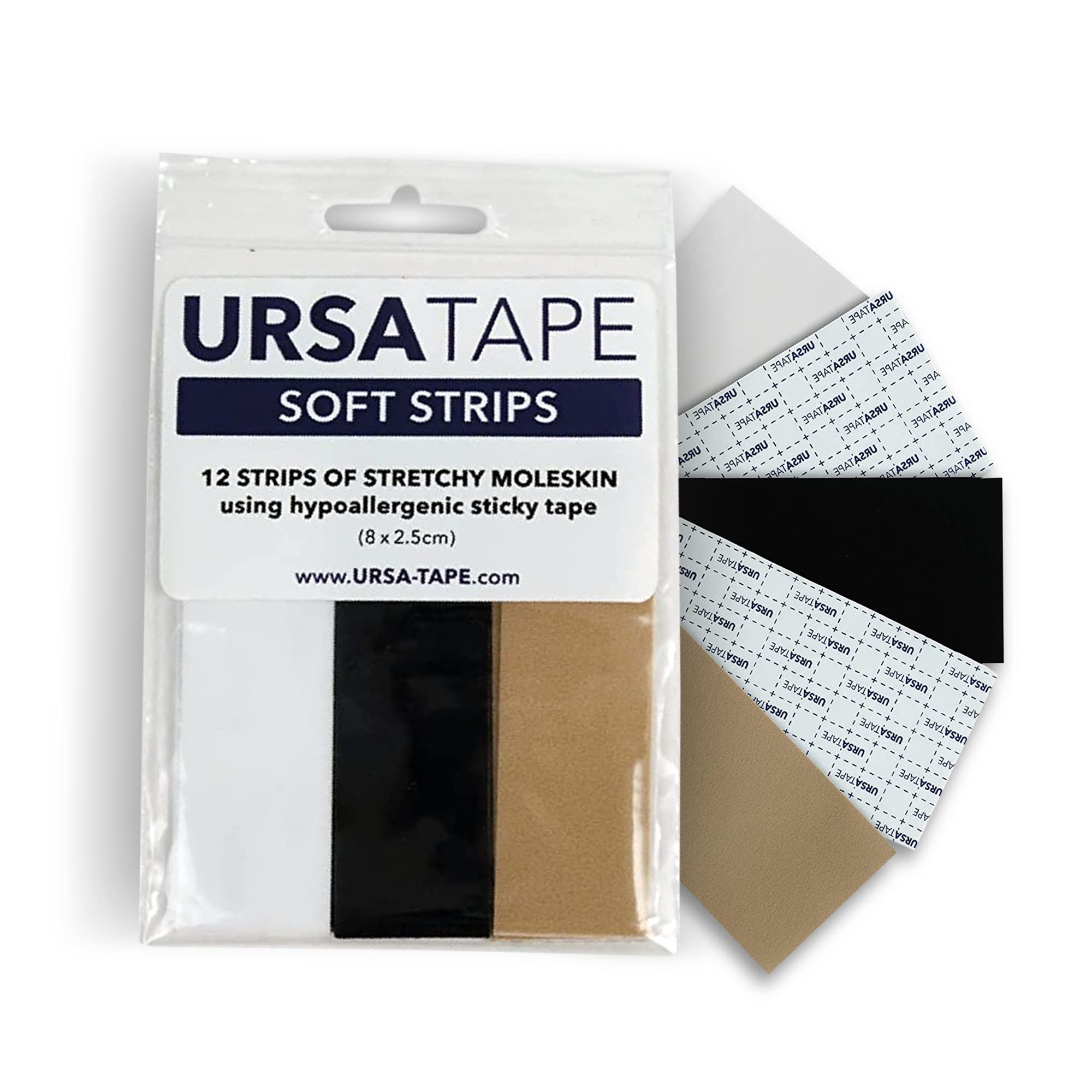 URSA Tape Stretchy Moleskin Fabric Tape 12 Blister Tape Strips, Heavy