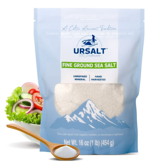 URSALT French Sea Salt Fine Ground. (1lb  454g) +82 Mineral Rich Organic Sea Salt. Unrefined 100% Natural and Hand-Harvested Premium Gourmet French Salt