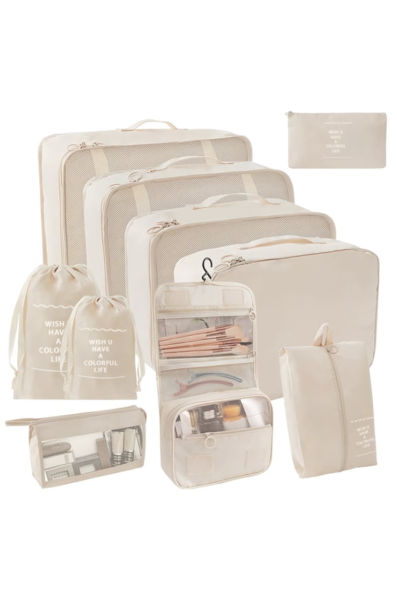 10 Set Expandable Compression Travel Packing Cubes, See Through Mesh Packing Cubes for Suitcases, Lightweight Luggage Organizers Bag Set for Clothes Shoes Cosmetics Toiletries Accessories