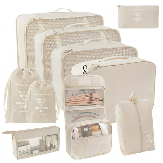 URSOFINE 10 Set Expandable Compression Travel Packing Cubes, See Through Mesh Packing Cubes for Suitcases, Lightweight Luggage Organizers Bag Set for Clothes Shoes Cosmetics Toiletries Accessories