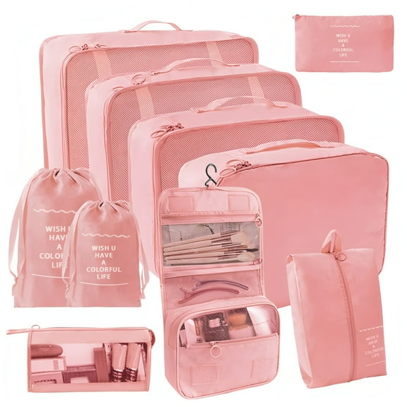 URSOFINE 10 Set Expandable Compression Travel Packing Cubes, See Through Mesh Luggage Organizer Bags, Lightweight Suitcase Storage Pouch for Clothes, Shoes, Cosmetics, Toiletries, Pink